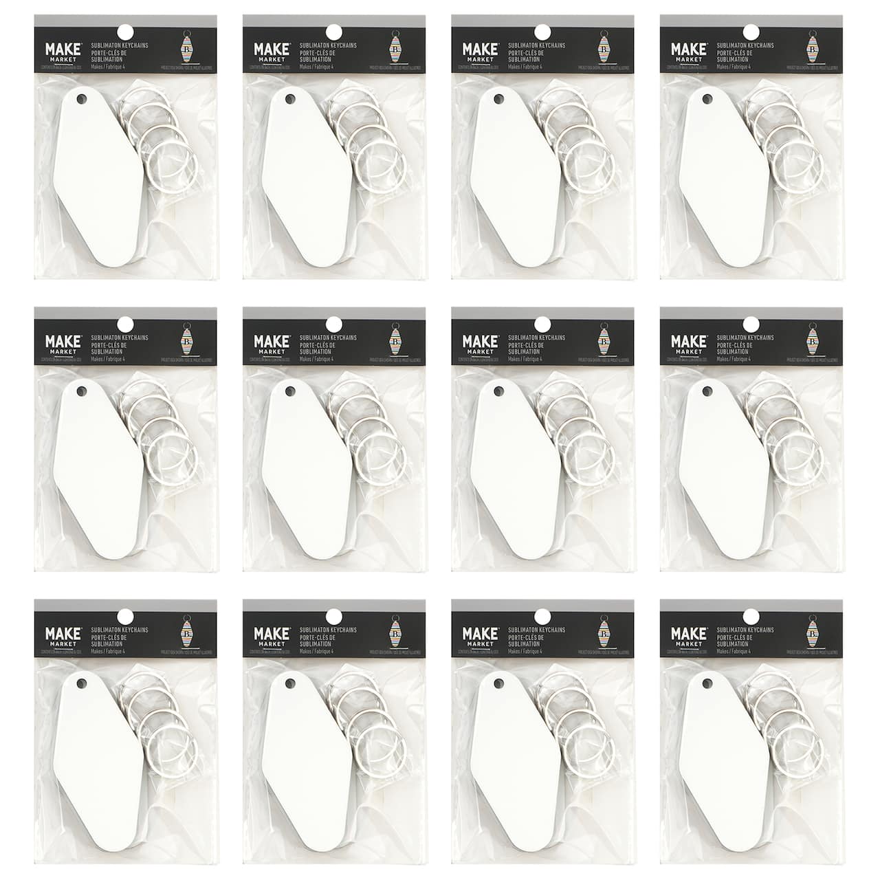 12 Packs: 4 ct. (48 total) Diamond Sublimation Keychains by Make Market®